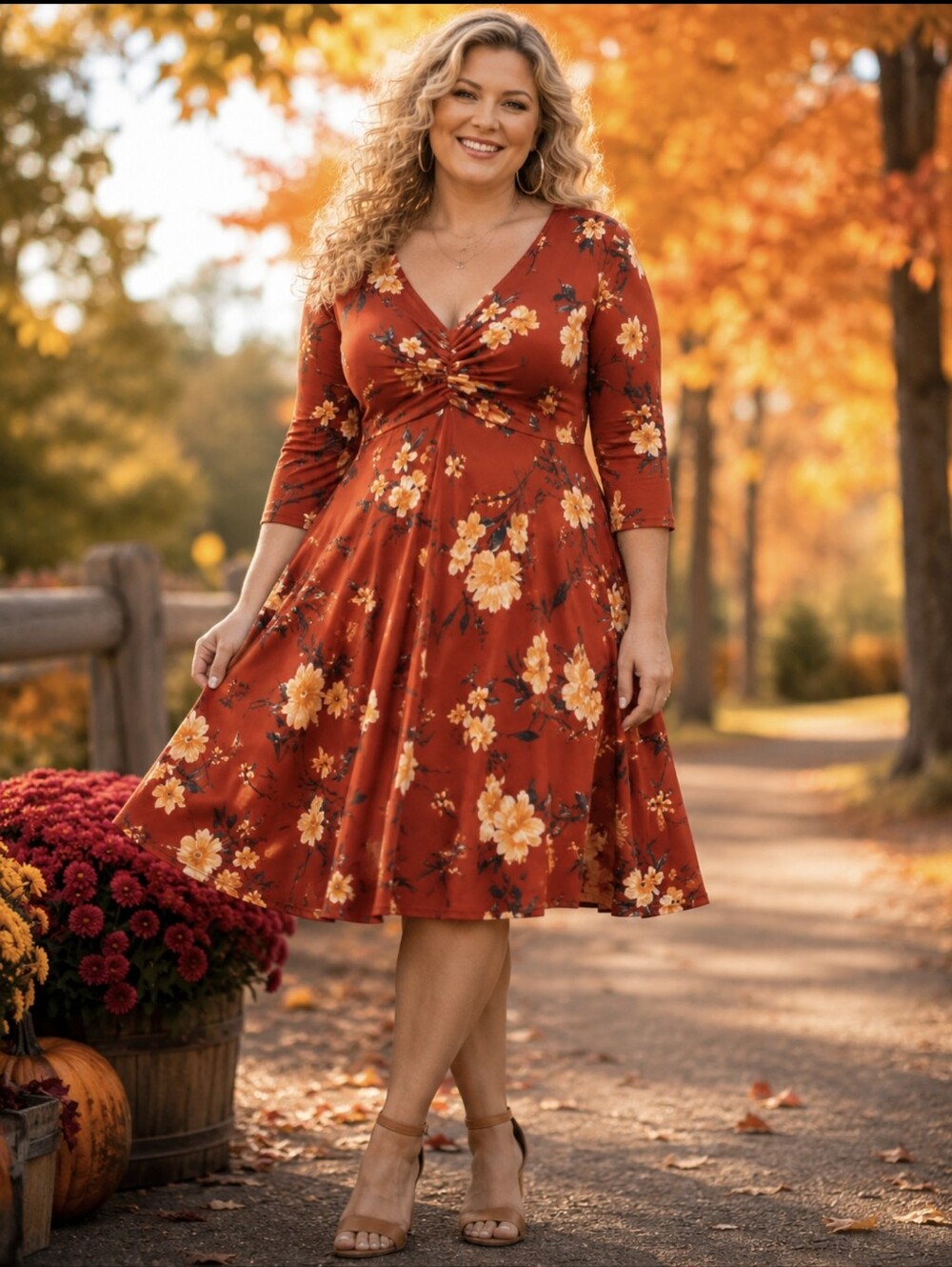 Torrid Rust Orange Floral Vintage-Inspired Swing Dress ❤️